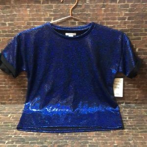 ❤️ Nordstrom Girl’s Oversize Metallic Blue Sparkle Tee Size M NWT